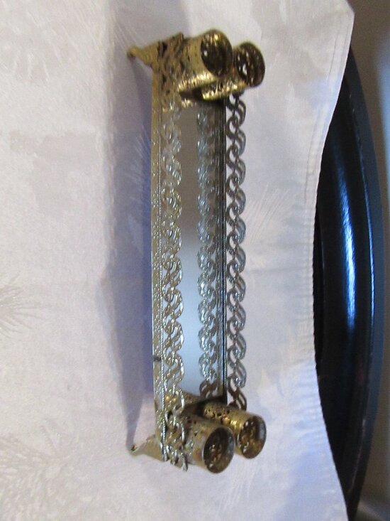 This is a vintage vanity tray with a mirror and lipstick holders. - Picture 2 of 13